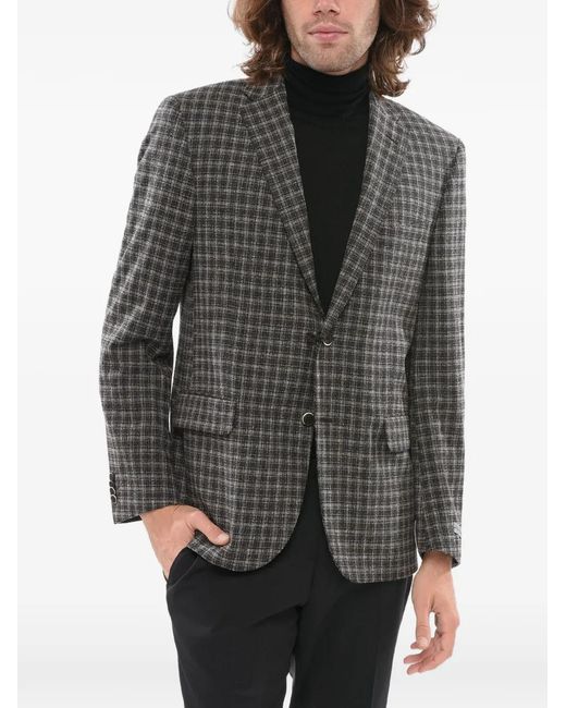 Corneliani Gray Nino Danieli Checked Single-Breasted Wool Blazer for men
