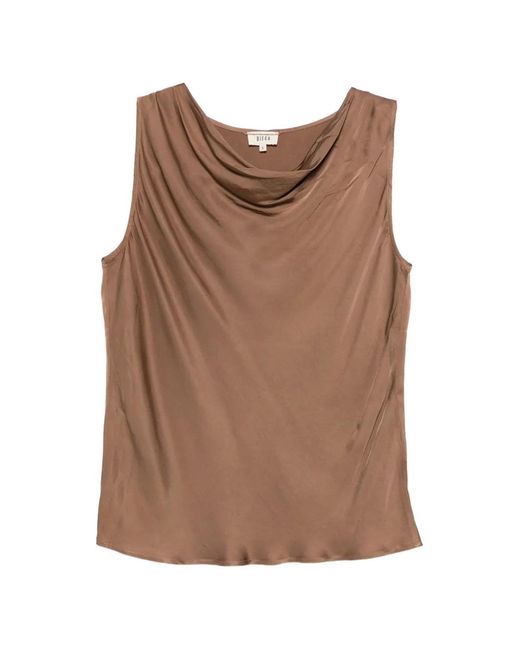 Diega Brown Draped-Neck Sleeveless Top