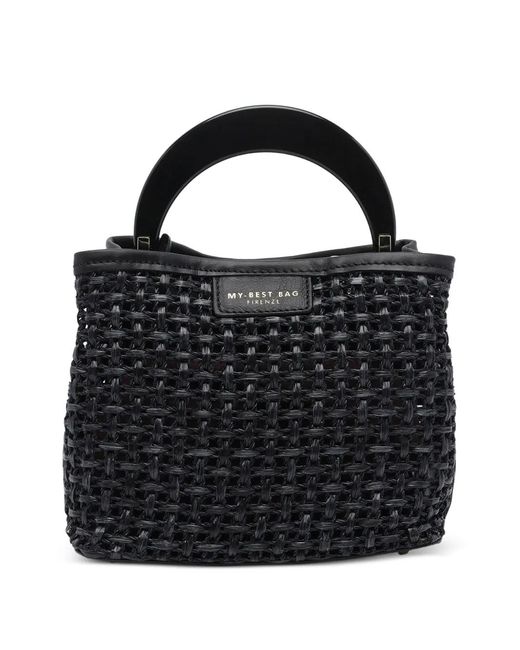 MY BEST BAG Black Woven Leather-Trim Tote Bag