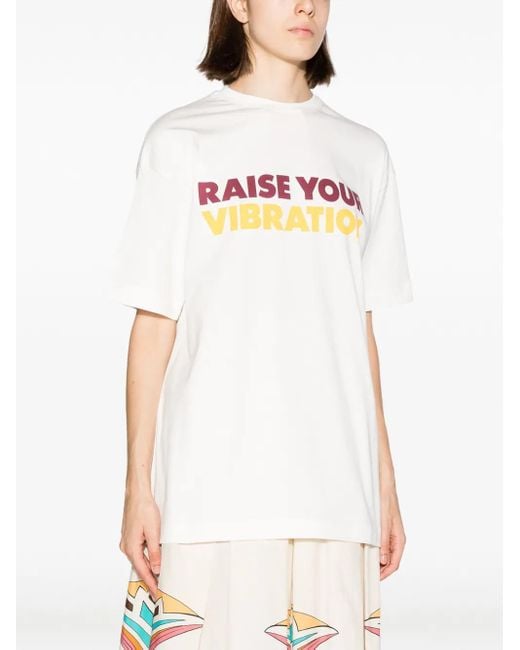 LaDoubleJ White Raise Your Vibrations Cotton T-Shirt