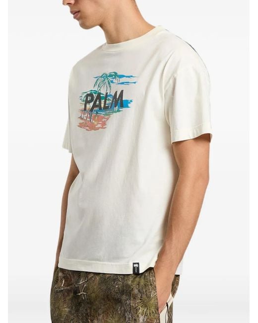 Palm Angels White Palm Island Graphic-Print T-Shirt for men