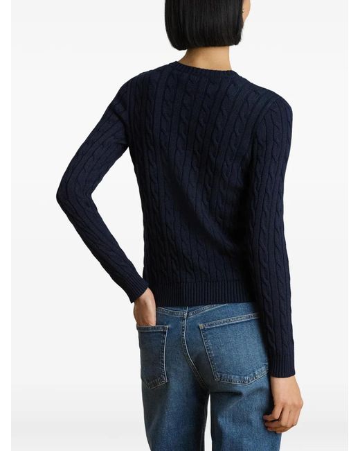 Ralph Lauren Blue Button-Trim Cable-Knit Sweater