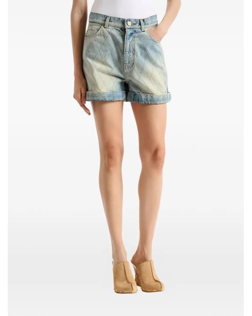 Balmain Blue Topstitched Denim Shorts