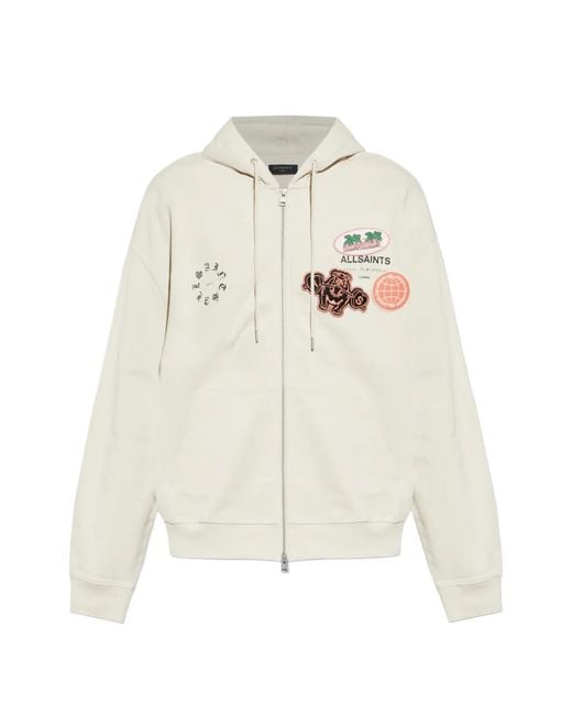 AllSaints White Hoodie Zippé À Patchs for men