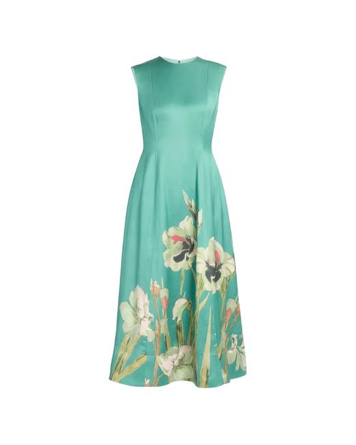 Erdem Green Floral-Print Sleeveless Midi Dress