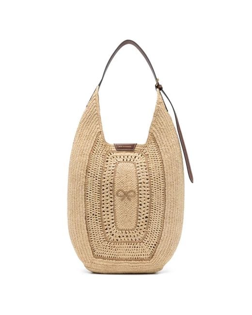 Anya Hindmarch Natural Bow-Detail Raffia Shoulder Bag