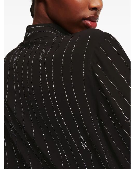 Karl Lagerfeld Black Pinstriped Rhinestone-Embellished Shirt
