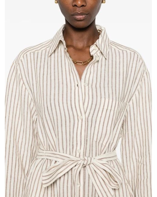 Marc O' Polo White Striped Belted Midi Dress