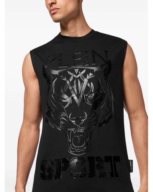 Philipp Plein Black Ss Tiger Logo-Print T-Shirt for men