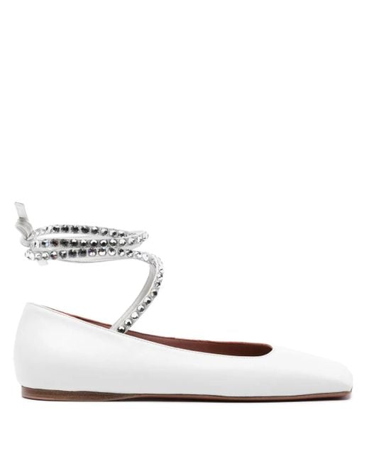 AMINA MUADDI White Anne Lace-Up Leather Ballerinas
