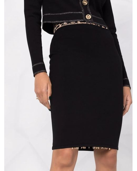Philipp Plein Black Leopard Print Waistband Skirt
