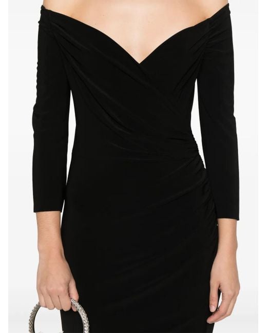 Norma Kamali Black Off-The-Shoulder Evening Dress With Draped Detail