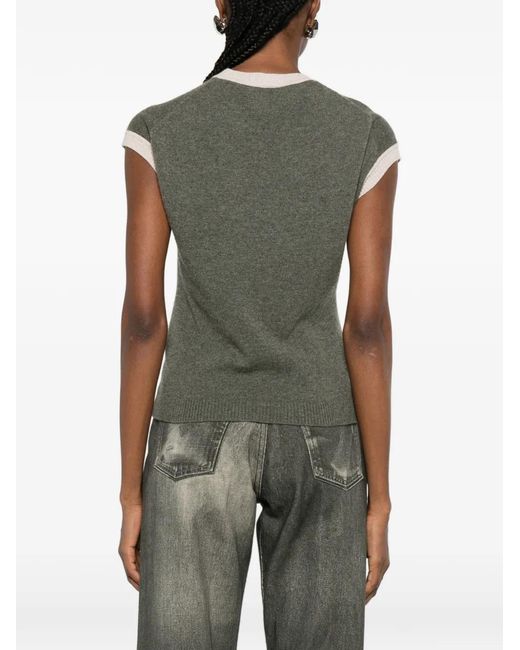 Bompard Green Contrast-Trim Short-Sleeve Sweater