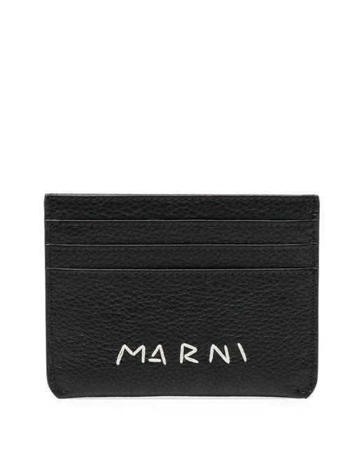 Marni Black Logo-Embroidered Cardholder