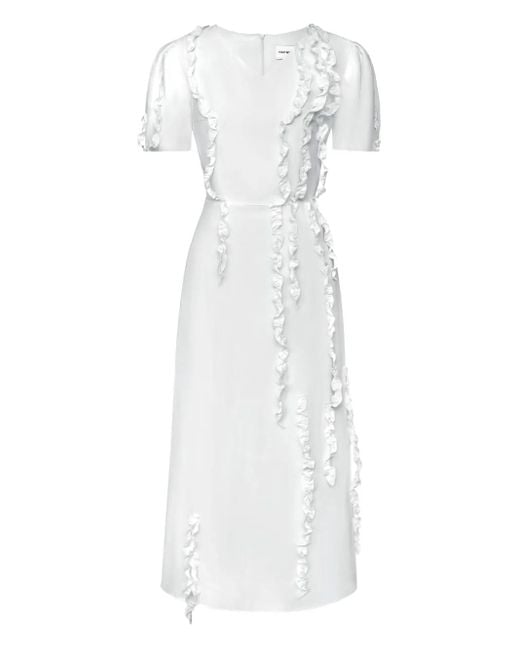 Vestido midi con detalle de volantes POST MERIDIEM de color White