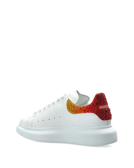 McQueen White Oversized Crystal-Embellished Leather Sneakers