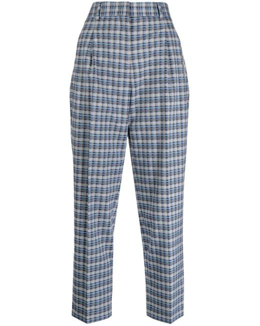 Paul Smith Blue Check-Pattern Cropped Trousers