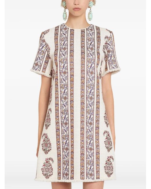Giambattista Valli White Fringed Patterned Mini Dress