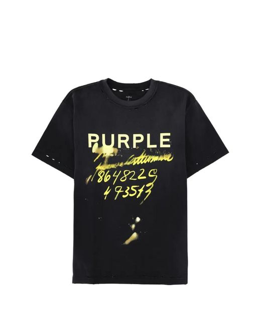 Purple Brand Black Distressed Logo-Print T-Shirt for men