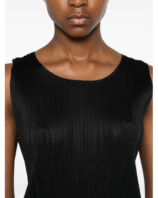 Pleats Please Issey Miyake Black Round-Neck Sleeveless Dress
