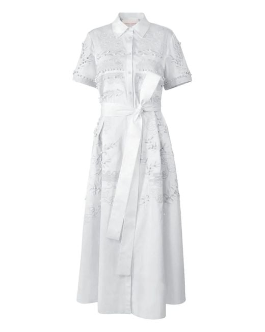 Carolina Herrera White Embroidered Midi Shirt Dress