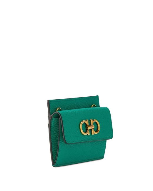 Ferragamo Green Gancini Leather Cardholder