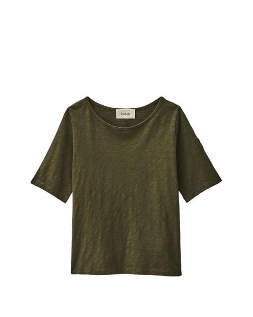 Ba&sh Green Vina Emblem-Detail Crew-Neck T-Shirt