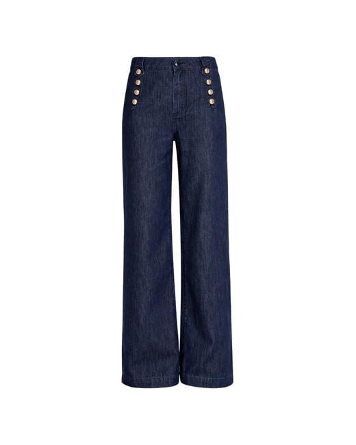 GAUDI Blue Button-Embellished Wide-Leg Jeans