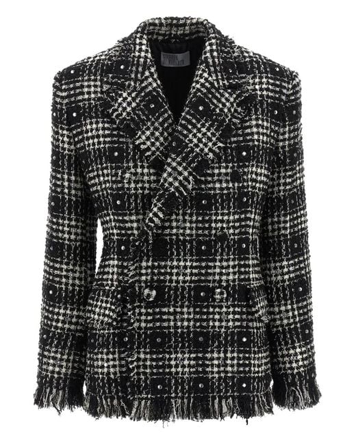 GIUSEPPE DI MORABITO Black Rhinestone-Embellished Tweed Blazer