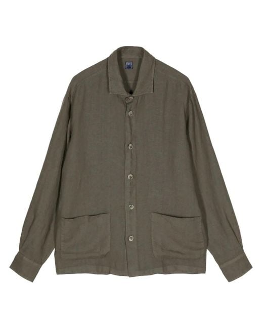 Fedeli Brown Button-Up Linen Shirt for men