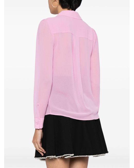 Self-Portrait Pink Bow-detailed Chiffon Shirt