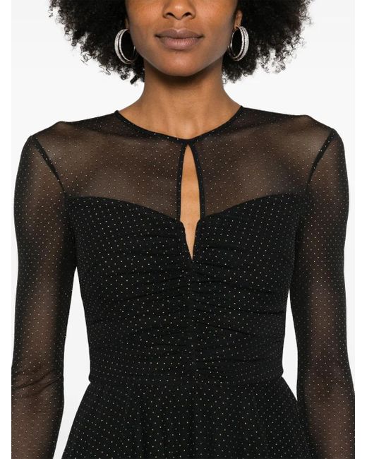 Nissa Black Rhinestone-Embellished Tulle Midi Dress