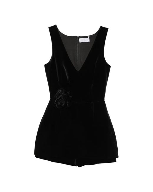 Adamaris Black V-Neck Rose-Detail Playsuit