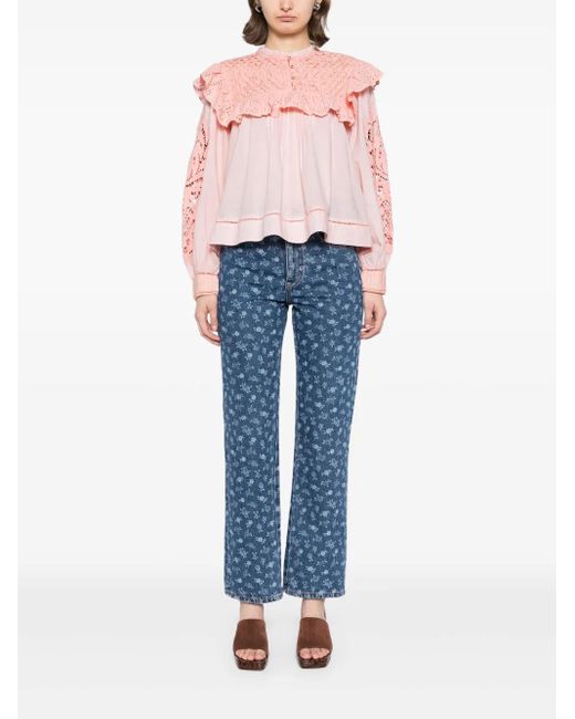 Farm Rio Pink Rose Honeycomb Blouse