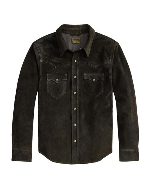 RRL Black Press-Stud Leather Overshirt for men