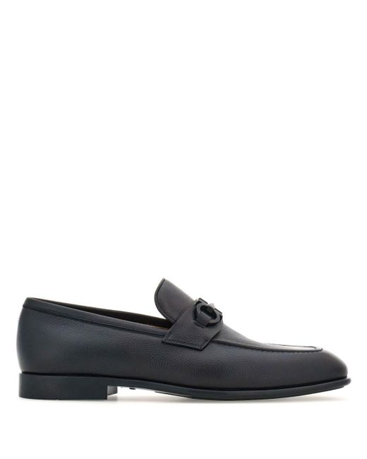 Ferragamo Black Gancini-Buckle Leather Loafers for men