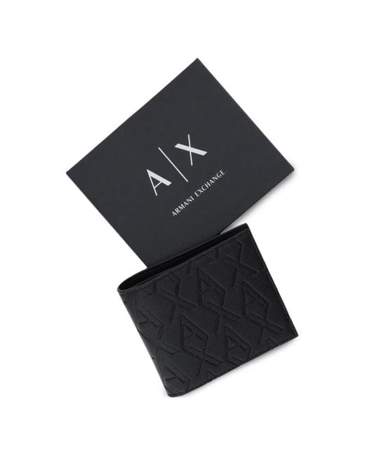 ARMANI EXCHANGE Black Portefeuille Pliant À Motif Monogrammé Embossé for men