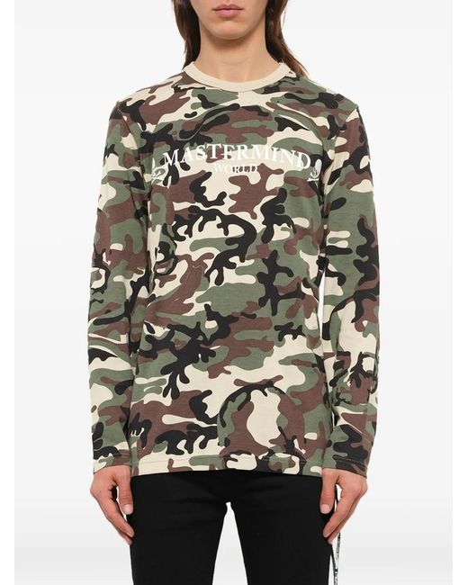 Mastermind Japan Gray Camouflage-Print Skull-Motif T-Shirt for men