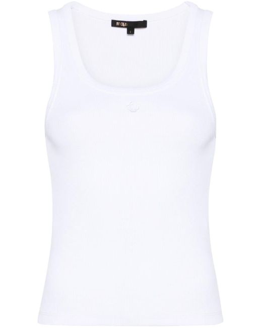 Maje White Clover-embroidered Tank Top