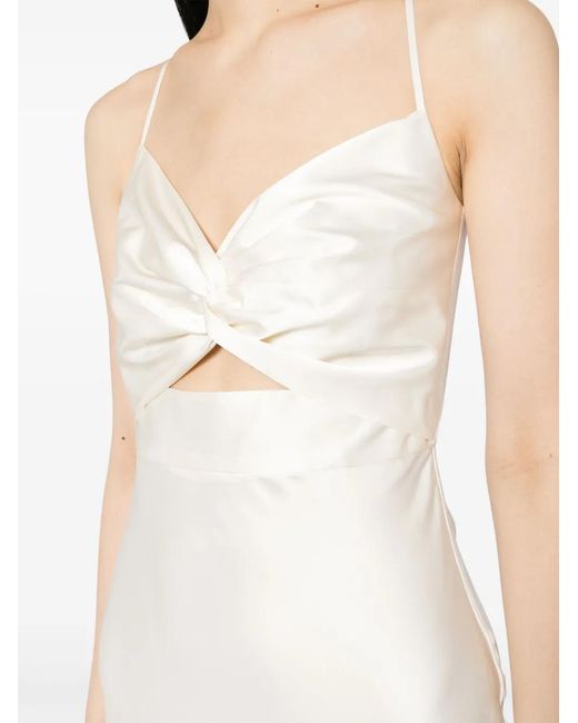 Michelle Mason White Twisted-Bodice Silk Gown