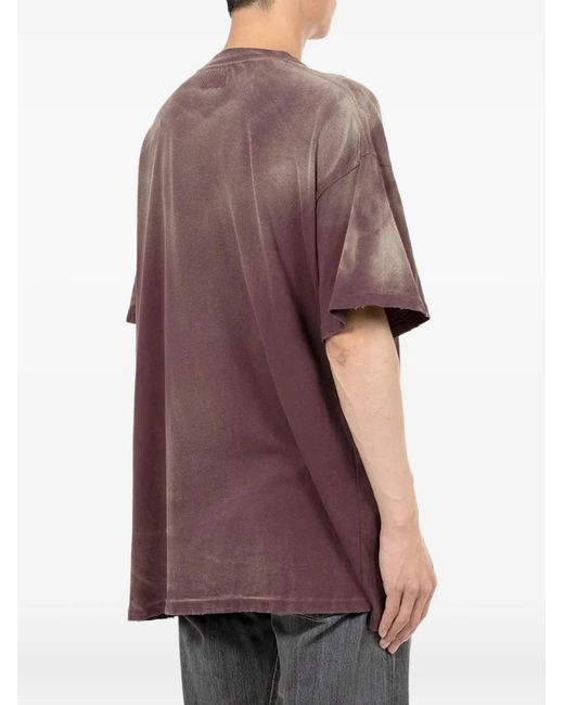 KAMIYA Purple Wolf-print Distressed T-shirt for men