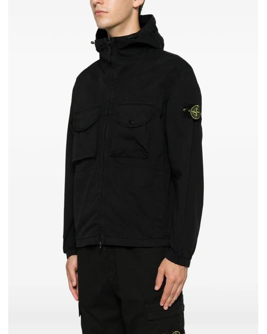 Stone Island Black Logo-Patch Hooded Jacket for men
