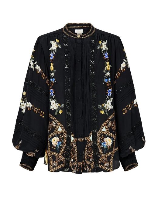 Camilla Black Long-Sleeve Ottoman Elegance Blouse