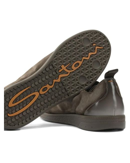 Santoni Leren Sneakers Met Vlakken in het Brown voor heren