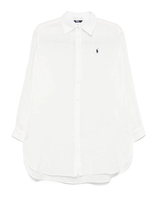 Polo Ralph Lauren White Long Cotton And Linen Blend Shirt