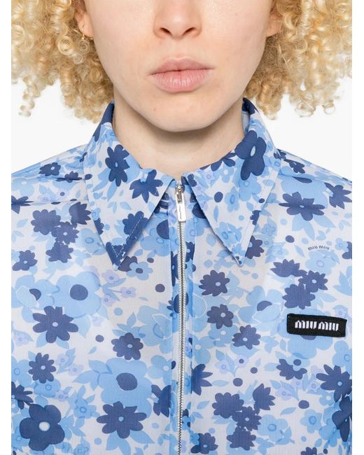 Miu Miu Blue Cropped Printed Shirt