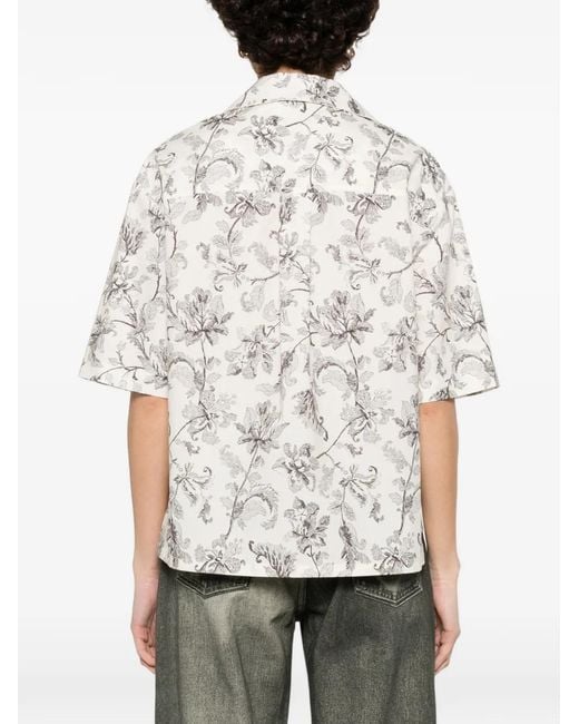 Golden Goose Deluxe Brand White Boxy Cotton Shirt With And Floral Print