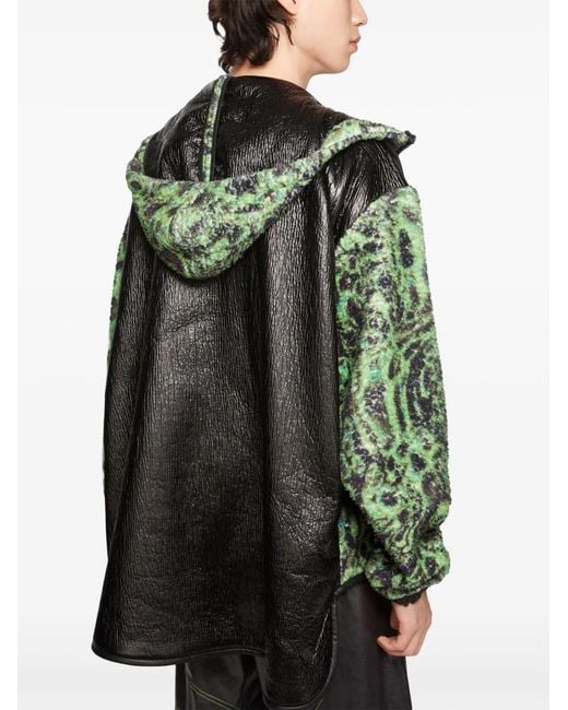 Acne Green Printed Fleece Hooded Jacket for men