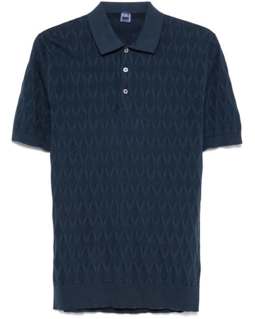 Fedeli Blue Textured Polo Shirt for men