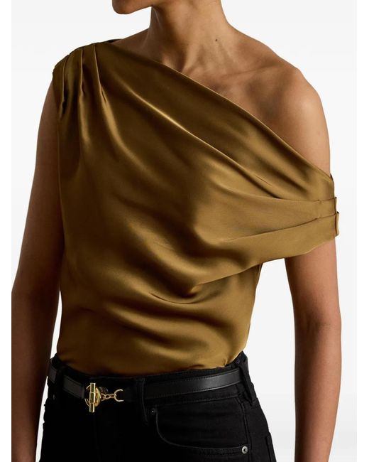 Ralph Lauren Green Asymmetrical Pleated Blouse